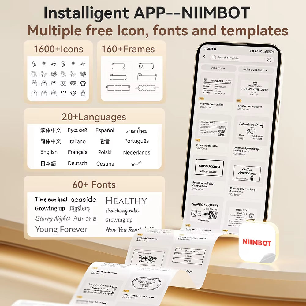 B21 Mini Thermal Printer Wireless Barcode Label Maker Bluetooth Portable Adhesive Label Printers for Office Commercial